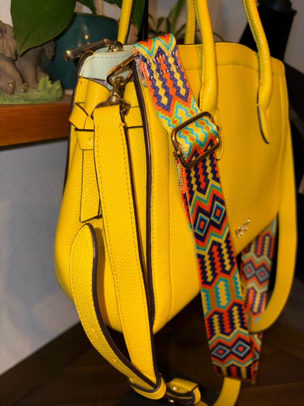 Kate Spade Yellow Pebbled Leather Satchel Crossbody w/ Guitar Strap - Picture 4 of 10